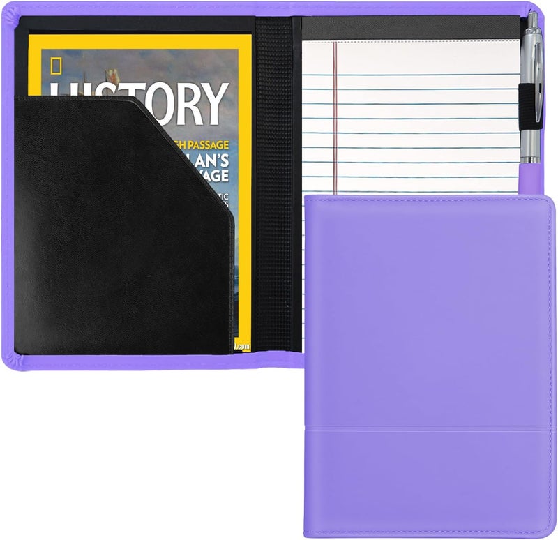 Gorbado Padfolio/Portfolio Binder, Mini Padfolio Portfolio Binder 5 x 8 Legal Writing Pad, A5 Document Organizer Folder for Men Women, Purple. - Image 1